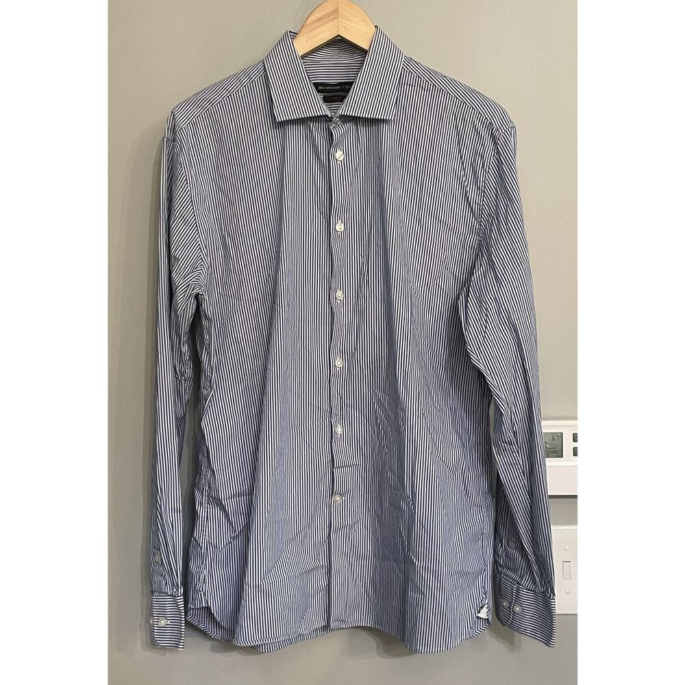 John Varvatos U.S.A Shirt Striped Long Sleeve‎ Button up Slim Fit Mens Sz 16 EUC